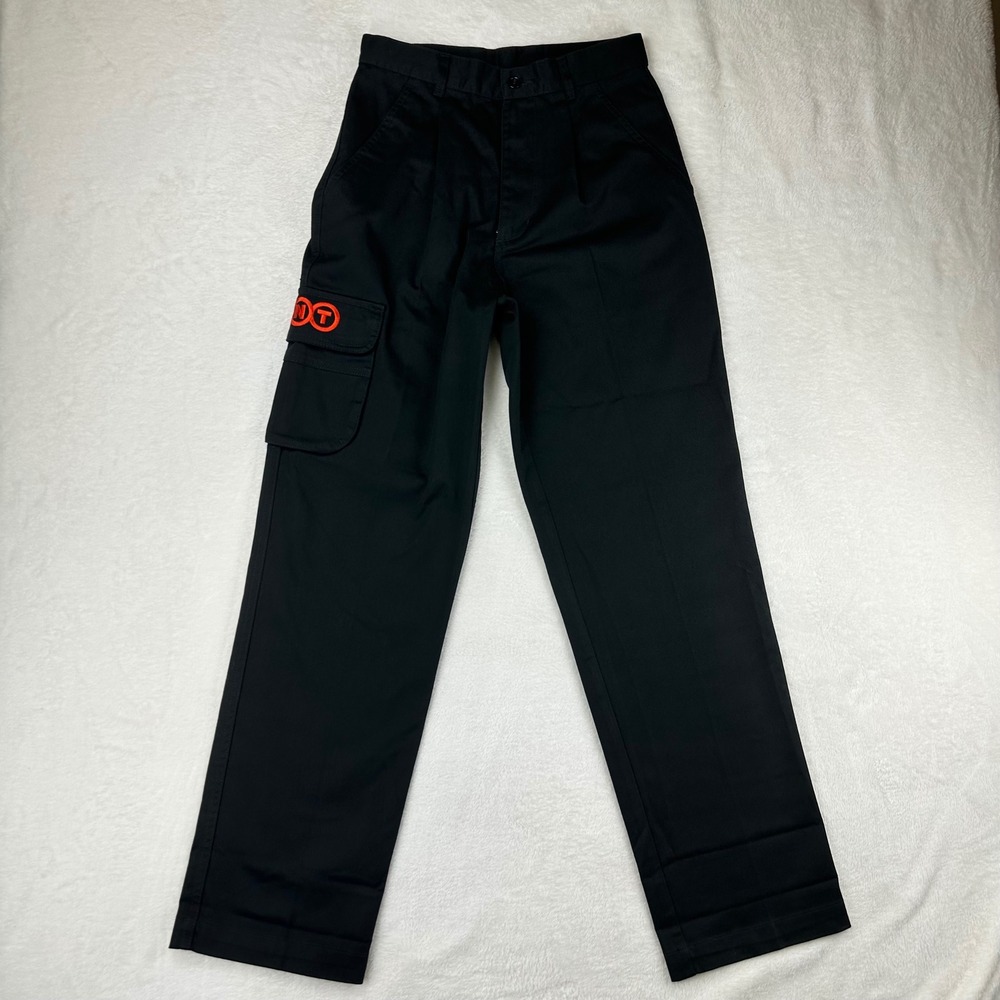 TNT Cargo Work Pants Mens Straight Leg 28/32 Black Logo Patch Cotton Blend VTG